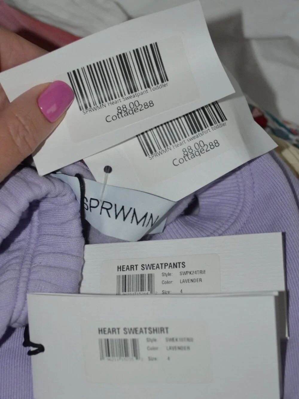 NWT $176 Girl's Sz 4 Matching SPRWMN Purple Heart Sweatshirt & Sweatpants Set